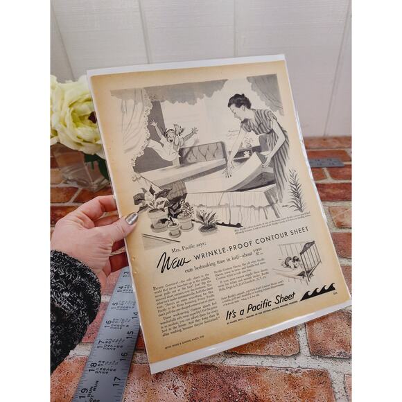 1950 Pacific Sheets Mom‎ Making Bed Happy Child Bouncing on Bed Vtg Print Ad - Picture 3 of 7